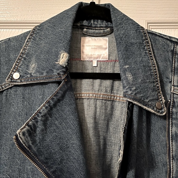 💙Rare ZARA Artist Drawing Denim Jacket Snaps Zipper Fall Autumn Size Large L💙 - Picture 5 of 16